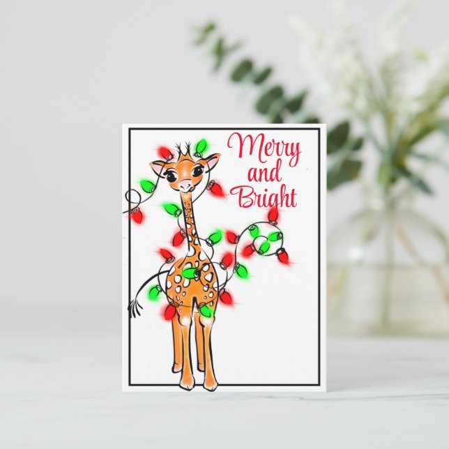 Festlig semester Giraff | röda gröna Xmas-ljus Vykort (Stående Fram)