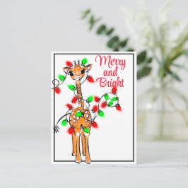 Festlig semester Giraff | röda gröna Xmas-ljus Vykort