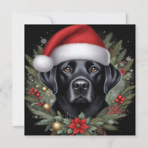 Festlig svart labrador med jultomtehatt julkort