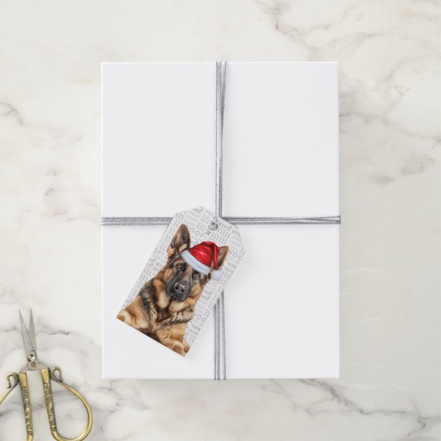 Festlig tysk schäferhund jul hund jul presentetikett (Med Snöre)