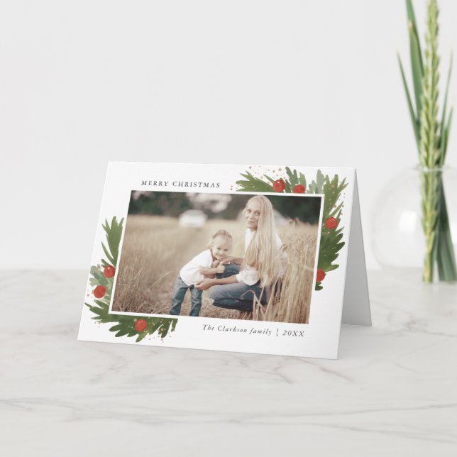 Festlig vattenfärg - kort för julfotohälsning (Framsida)