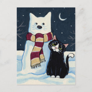 Festlig vykort för katt och för snökatt