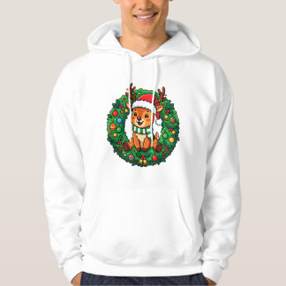 Festliga renar i krans hoodie
