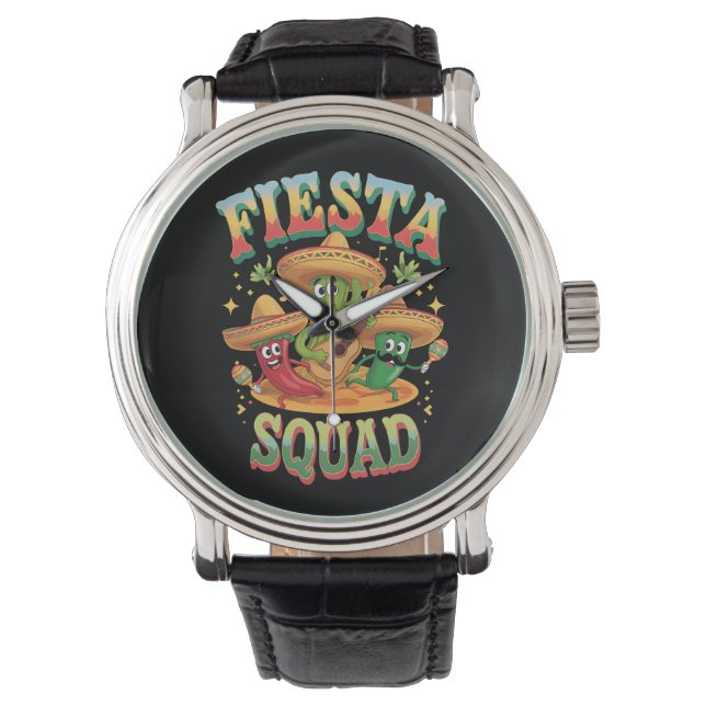 Festligheter Squad Rolig Cinco De Mayo Mexikansk F Armbandsur (Framsida)
