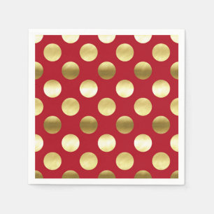 Festligt guld omkullkastar röd polka dots pappersservett