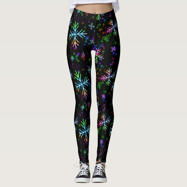 Festligt neon för Snowflakejulljus Leggings (Framsida)