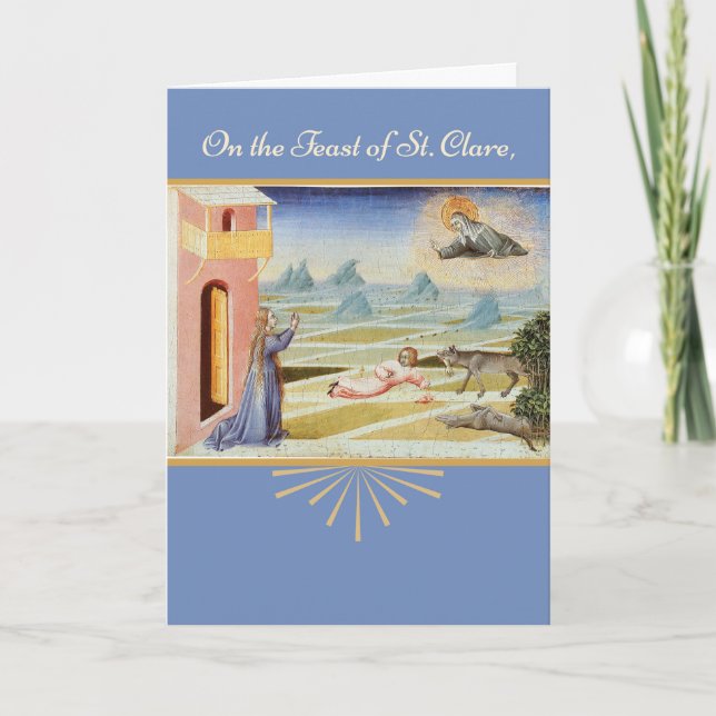 Festmåltid av St. Clare av Assisi, blått Kort (Framsida)