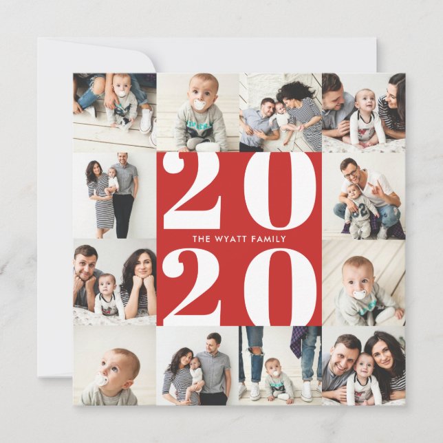 Fet 2020 - nyårsaftlöst 12-foto-samlingsrutnät julkort (Framsida)