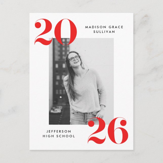 Fet 2022 Red Lettering Photo Studentfest Inbjudan Vykort (Framsida)