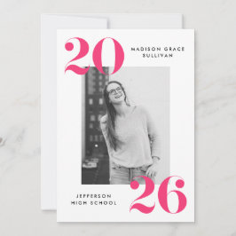 Fet 2023 Rosa Lettering Photo Studentfest Inbjudningar