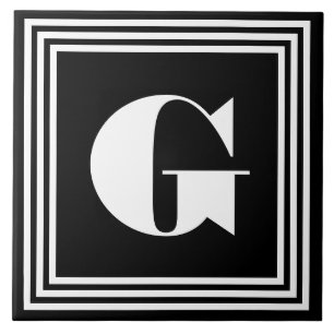 Fet 3 Ram Monogram Svartvitt Kakelplatta