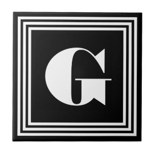 Fet 3 Ram Monogram Svartvitt Kakelplatta