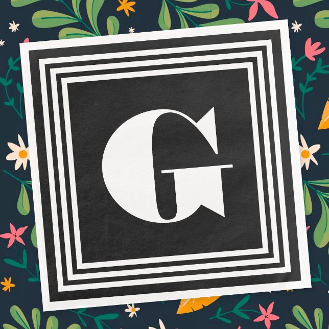 Fet 3 Ram Monogram | Svartvitt Pappersservett (Skapare uppladdad)