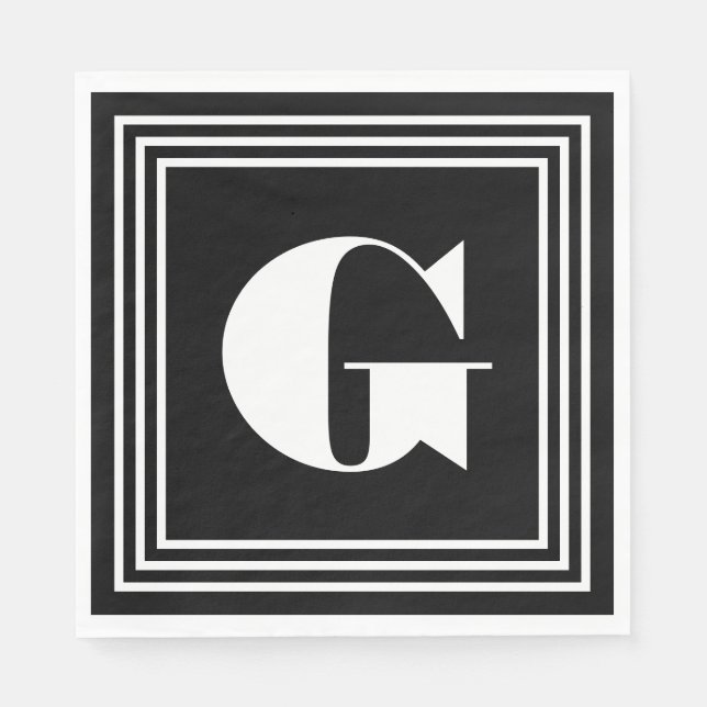 Fet 3 Ram Monogram | Svartvitt Pappersservett (Framsidan)