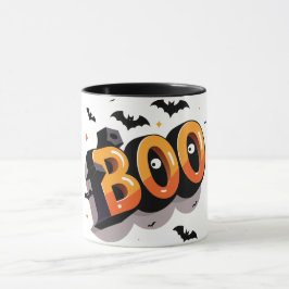 Fet 3D-Orange och svart BOO Halloween Mugg