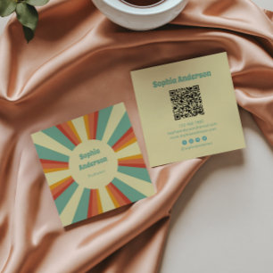 Fet 70-tal Stil med Anpassningsbar QR-kod - Retro Fyrkantigt Visitkort
