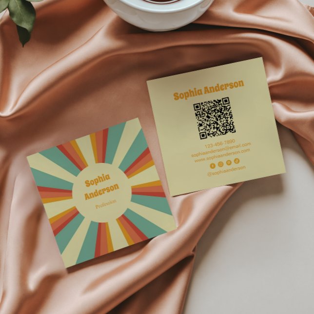 Fet 70-tal Stil med Anpassningsbar QR-kod - Retro  Fyrkantigt Visitkort (Skapare uppladdad)