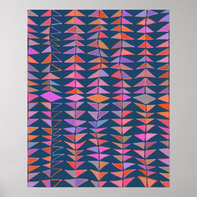 Fet Abstrakt Geometric Painting Triangles in Blue Poster (Framsidan)