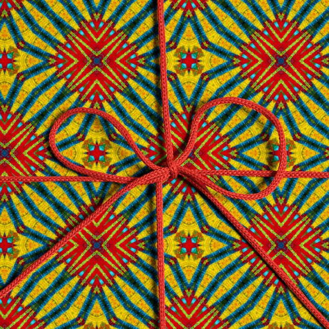 Fet Abstrakt Hippie Red Gult Blue Ethnic Tribal Presentpapper (Skapare uppladdad)
