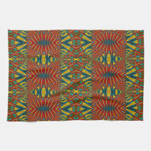 Fet Abstrakt Hippie Red Gult Blue Ethnic Trippy Kökshandduk