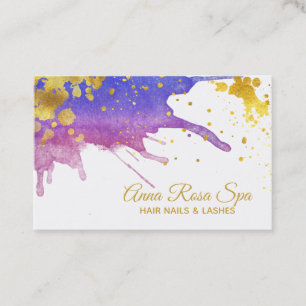 *~*Fet Abstrakt Lila Watercolor Guld Luxe Visitkort