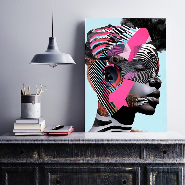 Fet Abstrakt Porträtt med Vibrant Mönster Poster (This stunning and dynamic design is a fusion of bold, abstract patterns and rich textures.)