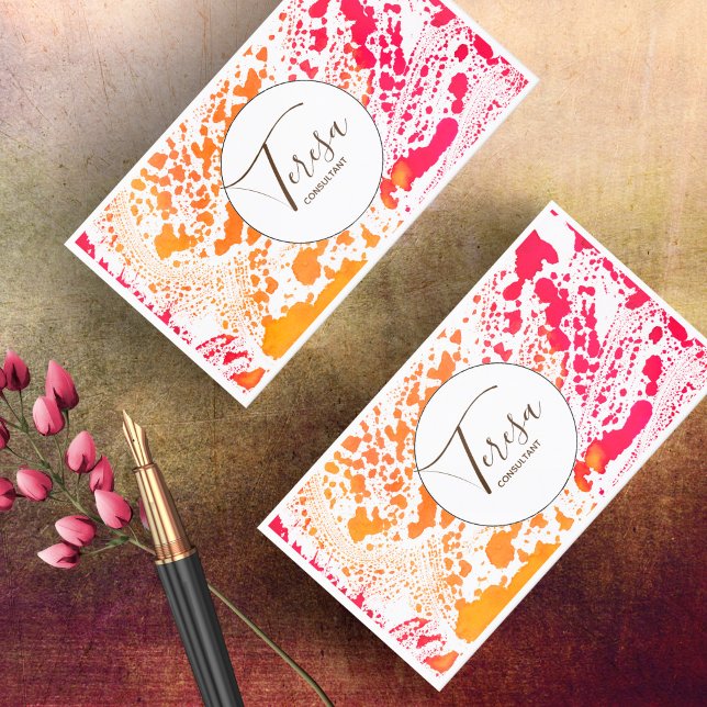 Fet Abstrakt Vattenfärgscirkel Röd/Orange-ID565 Visitkort (Skapare uppladdad)