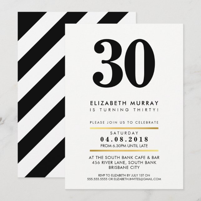 FET ÅLDERNUMMER: MINST Vitt svart 30 INBJUDAN (Fram/baksida)
