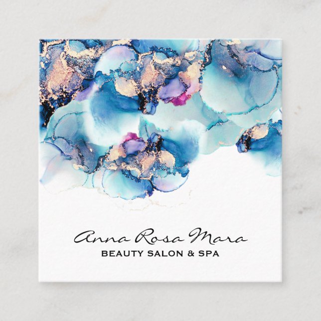 *~* Fet AP29 Turkos Teal Guld Gilded Yummy Fyrkantigt Visitkort (Framsida)