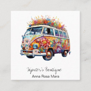 *~* Fet AP57 Boho QR Retro Vintage Flowers Fyrkantigt Visitkort