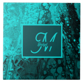 Fet Aqua Teal Marble Monogram Kakelplatta