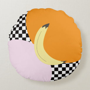 Fet Banana Rutig Rosa Orange Svart Rund Kudde