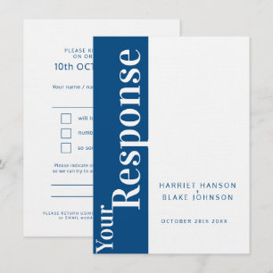 Fet blå och vit text bröllopsvar RSVP Inbjudningar
