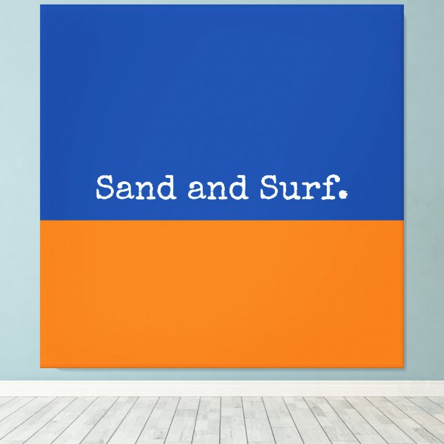 Fet blå Orange Seashore-minimalistisk Abstrakt Canvastryck (Insitu (trägolv))