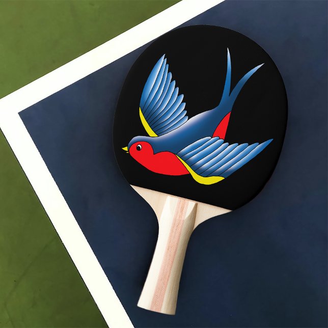 Fet Blå Traditionell Svalfågel Tatuering Stil Pingisracket (Skapare uppladdad)