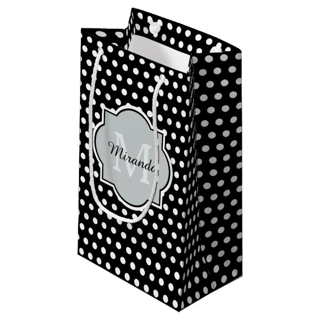 Fet Black and White Polka dots Monogram och Namn (Framsidan Vinklad)