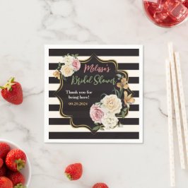 Fet Black, Ivory Rand, Blommigt Möhippa Pappersservett