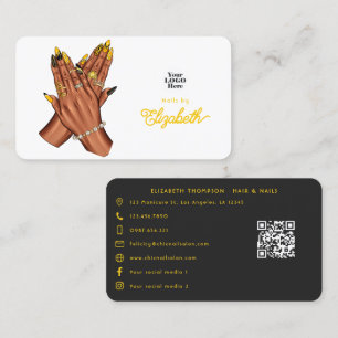 Fet Black och Gult African American Nail Salon Visitkort
