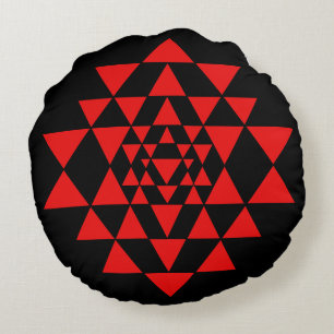 Fet Black och Red Sri Yantra Meditation Cushion Rund Kudde