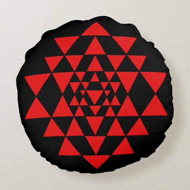 Fet Black och Red Sri Yantra Meditation Cushion Rund Kudde (Baksidan)