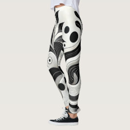Fet Black & White Abstrakt Kvinnoförkortning Leggings
