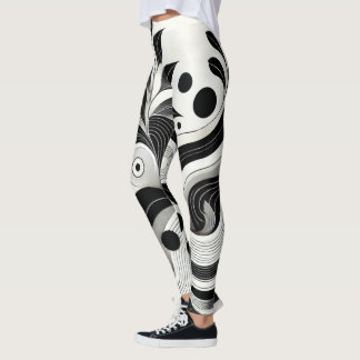 Fet Black & White Abstrakt Kvinnoförkortning Leggings
