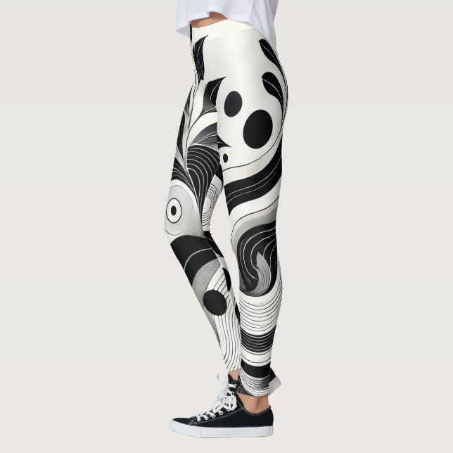 Fet Black & White Abstrakt Kvinnoförkortning Leggings (Vänster)