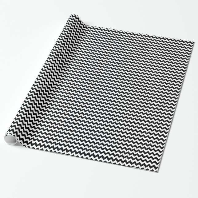 Fet Black & White Chevron Zig Zag Mönster Presentpapper (Utrullad)
