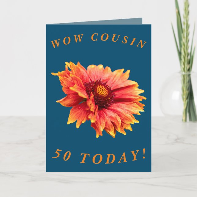 Fet Blommigt 50:e födelsedagskort för Cousin Kort (Framsida)