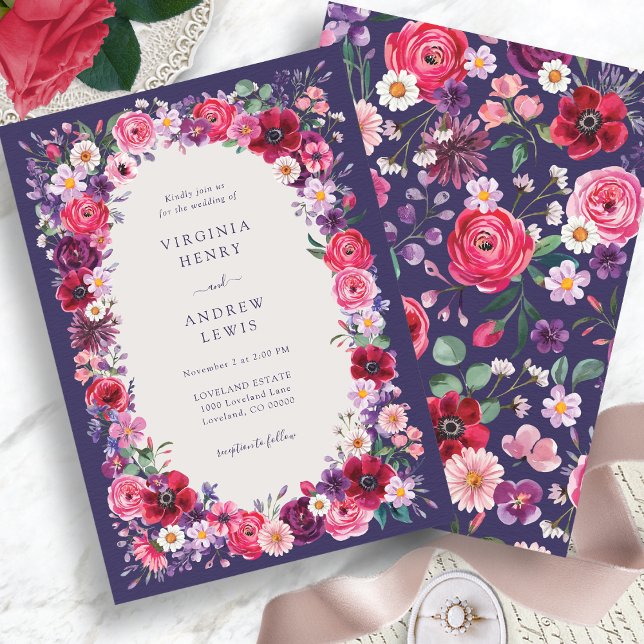 Fet Blommigt Bröllop Inbjudningar (Navy Blue Bold Watercolor Floral Wedding Invitation by Painted Paperie
)