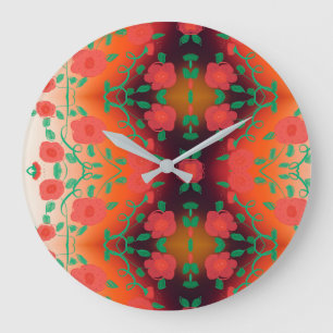 Fet Blommigt Designad klocka med rött och svart