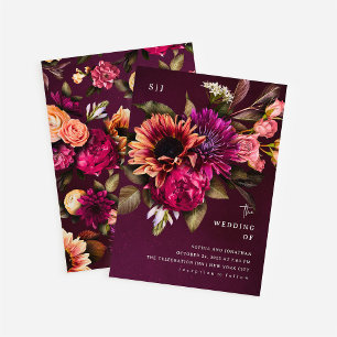 Fet Blommigt   Dramatisk och Elegant bröllop Inbjudningar