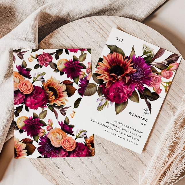 Fet Blommigt | Dramatisk och Elegant bröllop Inbjudningar (Skapare uppladdad)