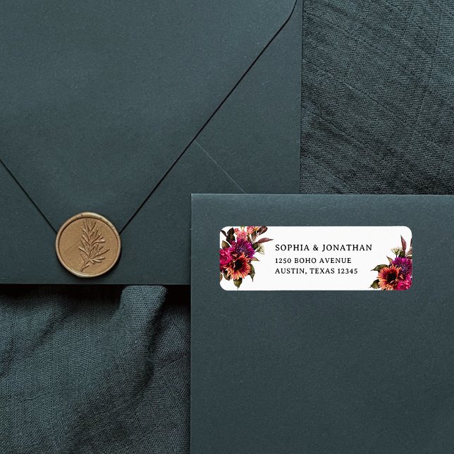 Fet Blommigt | Dramatisk och Elegant bröllop Returadress Etikett (Bold and modern floral return address labels)